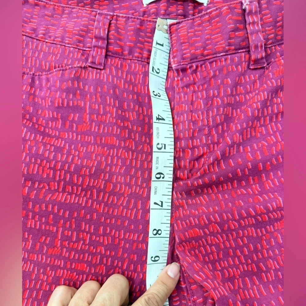 Anne Taylor Loft Marisa Vibrant Pink and Red Patterned Pants zipper slits size 6